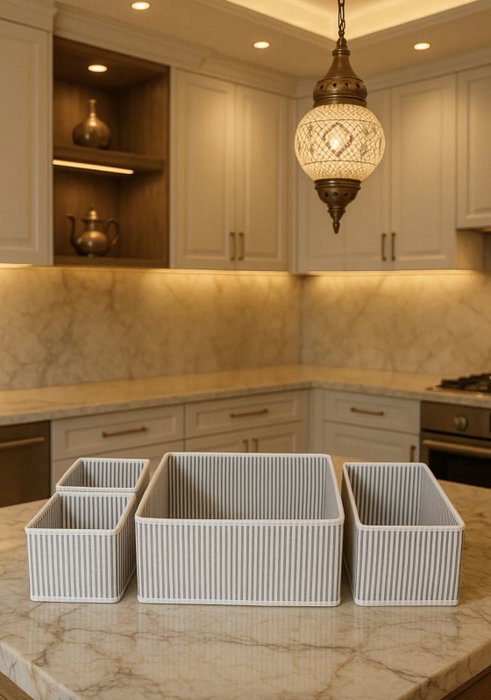 Hermia D2 Set Organizador Gris y Blanco de Tejido, 4 Piezas para el Hogar, Duradero y Elegante